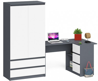 Мори Стол компьютерный МС-16 правый + Шкаф МШ900.1, цвет графит/белый, ШхГхВ 214,8х84,9х179,6 см., выдвижные ящики справа, НЕ универсальная сборка