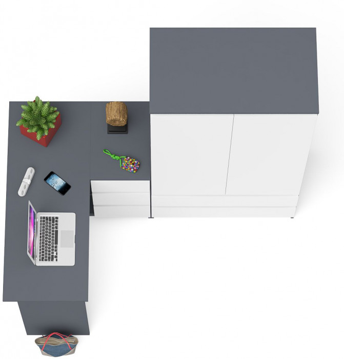 Мори Стол компьютерный МС-16 правый + Шкаф МШ900.1, цвет графит/белый, ШхГхВ 214,8х84,9х179,6 см., выдвижные ящики справа, НЕ универсальная сборка