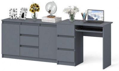 Мори Стол компьютерный МС-6 левый + Комод МК1200.3, цвет графит, ШхГхВ 210,4х50х76,6 см., выдвижные ящики слева, НЕ универсальная сборка