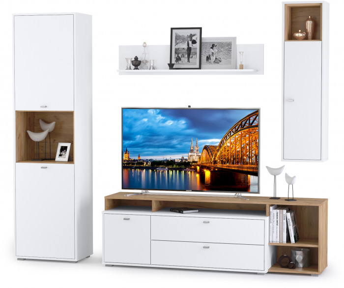 Бэль № 03, цвет дуб крафт золотой/белый премиум, ШхГхВ 240х43х200 см., ниша для ТВ 139х40х120 см., НЕ универсальная сборка