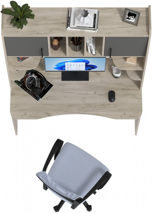 Стол 6-0604 Бета + кресло 103 серое, цвет дуб крафт серый/графит, ШхГхВ 120х60,5х183,5 см.