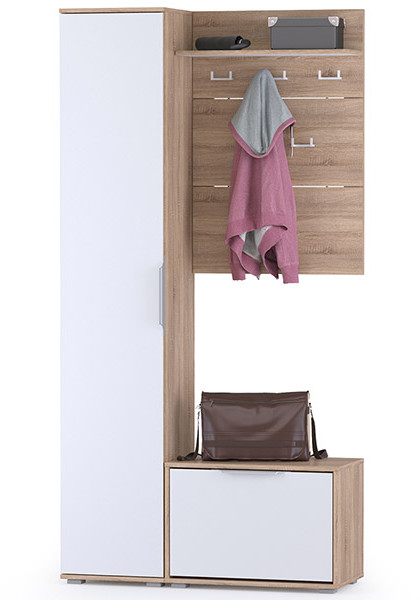 Куба Прихожая 19, цвет дуб сонома/белый премиум, ШхГхВ 105х38,3х210,6 см., универсальная сборка