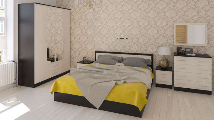 Фиеста Кровать 1800 + тумба, цвет венге/дуб лоредо, ШхГхВ 225х203,5х80 см., сп.м. 1800х2000 мм., б/м, основание есть