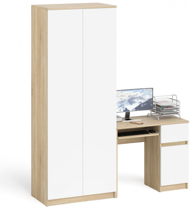 Мори компьютерный стол МС-1 правый + Шкаф МШ800.1, дуб сонома/белый