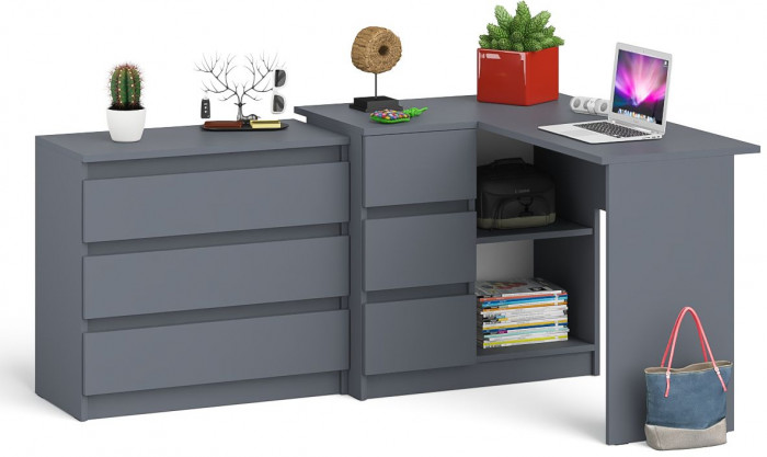 Мори компьютерный стол МС-16 левый + Комод МК800.1, графит