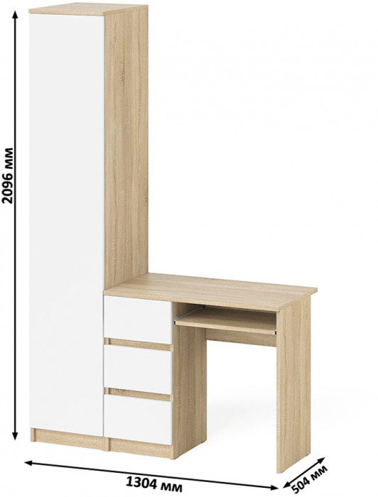 Мори Стол компьютерный МС-6 левый + Пенал МШ400.1, цвет дуб сонома/белый, ШхГхВ 130,4х50,4х209,6 см., выдвижные ящики слева, НЕ универсальная сборка