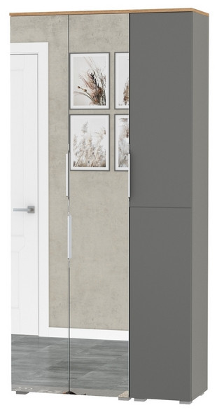 Октава 13.338 Шкаф для одежды + 13.228 Пенал, цвет серый графит/дуб крафт золотой/фасады МДФ серый графит и зеркало, ШхГхВ 96,4х35,3х197,6 см, ун. сб.