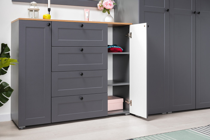 Остин 16.221 Комод + 13.257 Тумба, цвет серый графит/дуб крафт золотой, ШхГхВ 200х41,9х99,3 см., универсальная сборка