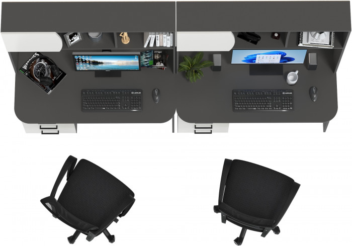 Два стола рабочих 6-0606 Сигма + два кресла 103 чёрных, графит/белый