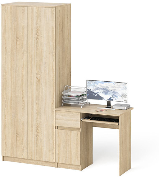 Мори компьютерный стол МС-1 левый + Шкаф МШ800.1, дуб сонома