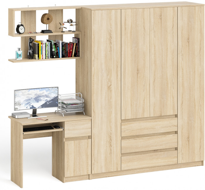 Мори компьютерный стол МС-1 правый + Шкаф МШ1600.1 + Полка 900, дуб сонома