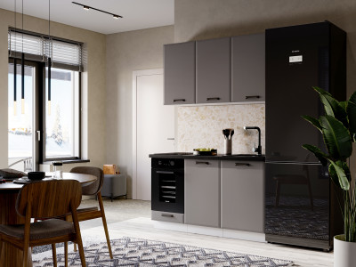 Кухня Призма 1,4 м белый/асфальт суперматовый (столешница - кастилло темный)