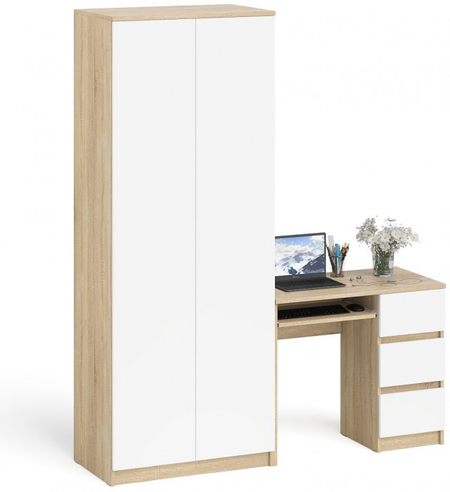 Мори компьютерный стол МС-6 правый + Шкаф МШ800.1, дуб сонома/белый