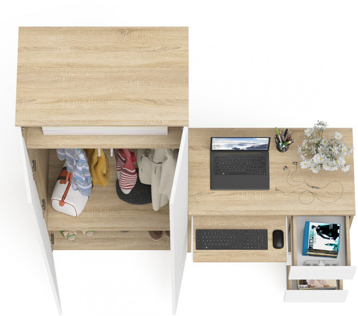 Мори компьютерный стол МС-6 правый + Шкаф МШ800.1, дуб сонома/белый