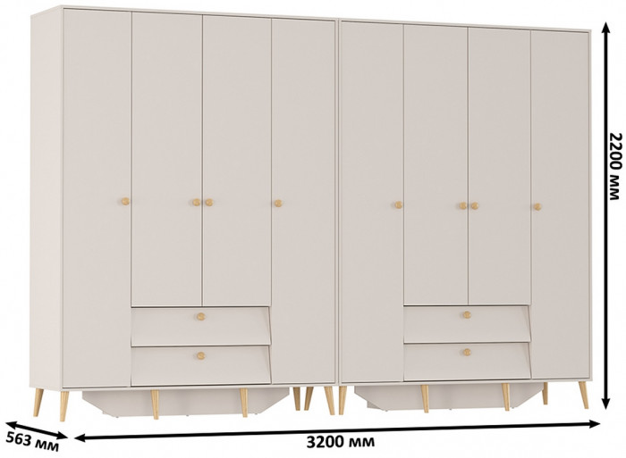 Афина Спальня Шкаф 4-х дверный с двумя ящиками х 2, цвет кашемир серый, ШхГхВ 320х56,3х220 см.