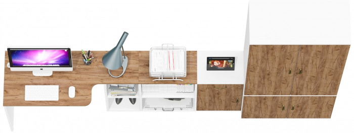 Лидер-8 Стол + Тумба МД 3.15 + Шкаф МД 20Б, цвет белый шагрень/крафт золото, ШхГхВ 285х50/37,5х75/190 или 115х200/50х75/190 см., НЕ ун. сборка