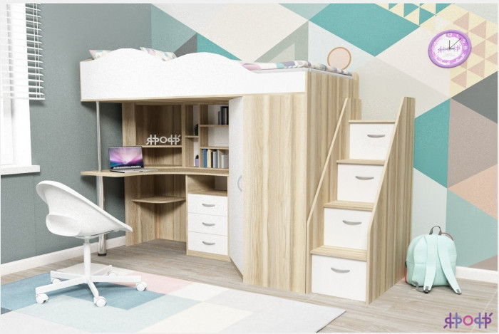 Кровать-чердак Пионер 1 (Венге/Лайм)