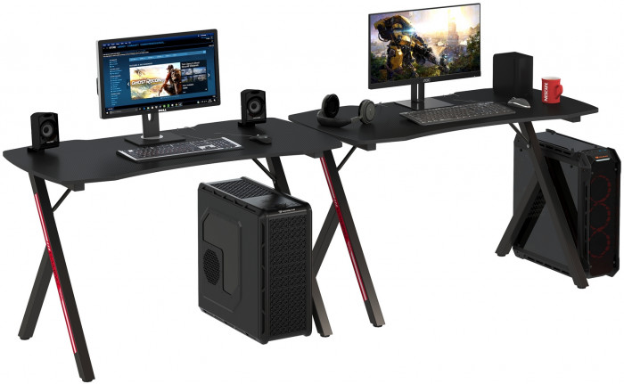 Два игровых стола Мебель--24 GT-2310, цвет чёрный, ШхГхВ 240х60х73 см.(регулировка высоты столов от 72,5 см. до 73,5 см.)