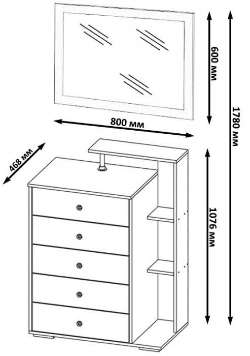 Камелия Комод + Зеркало, цвет дуб сонома, ШхГхВ 80х46,8х178 см., НЕ универсальная сборка