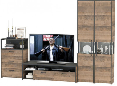 Трувор Гостиная 038, цвет дуб гранж песочный/интра, ШхГхВ 305,4х45,4х210 см., универсальная сборка