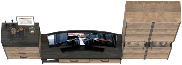 Трувор Гостиная 038, цвет дуб гранж песочный/интра, ШхГхВ 305,4х45,4х210 см., универсальная сборка