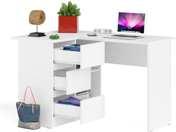 Мори Стол компьютерный МС-16 левый, цвет белый, ШхГхВ 124,4х84,9х76,6 см., выдвижные ящики слева, НЕ универсальная сборка