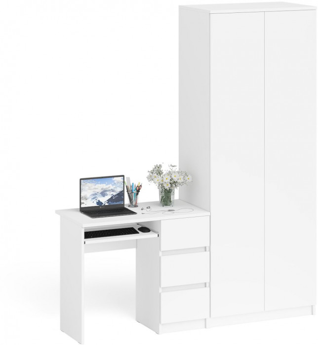 Мори Стол компьютерный МС-6 правый + Шкаф МШ800.1, цвет белый, ШхГхВ 170,4х50,4х209,6 см., выдвижные ящики справа, НЕ универсальная сборка