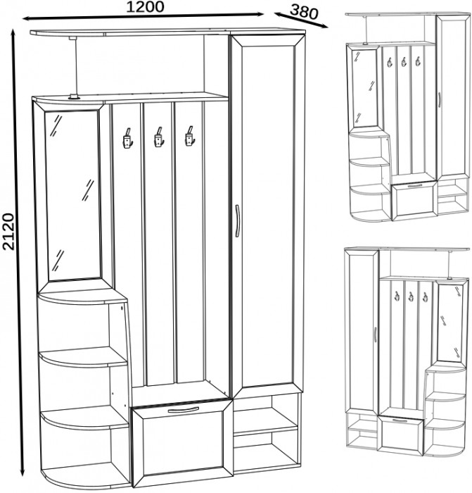 Прихожая Ксения-2, цвет ясень шимо светлый/ясень шимо тёмный, ШхГхВ 120х38х212 см., НЕ универсальная сборка