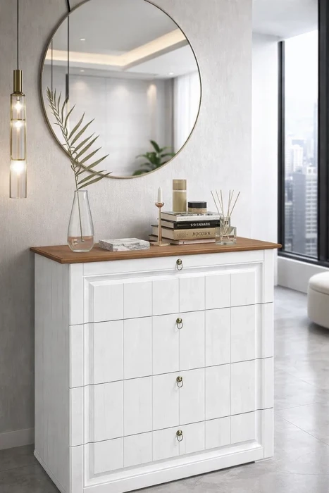 Валенсия Комод (Белый матовый / Орех)