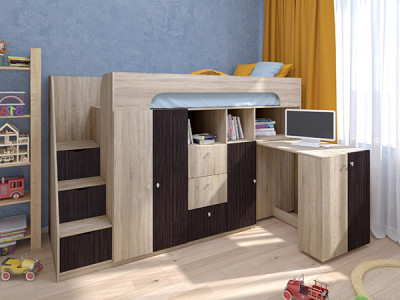 Кровать чердак Астра 11 Сонома/Венге