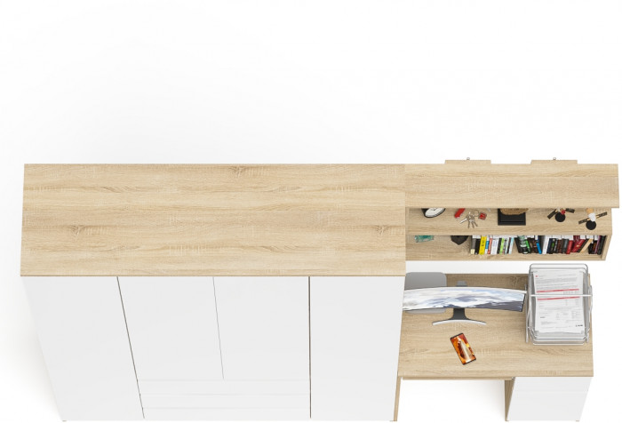 Мори компьютерный стол МС-1 правый + Шкаф МШ1600.1 + Полка 900, дуб сонома/белый