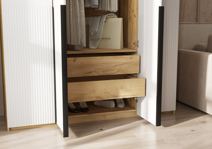 Марвэл Шкаф 3-х створчатый 1200, с доп.ящиками Браш Вайт, Дуб Крафт