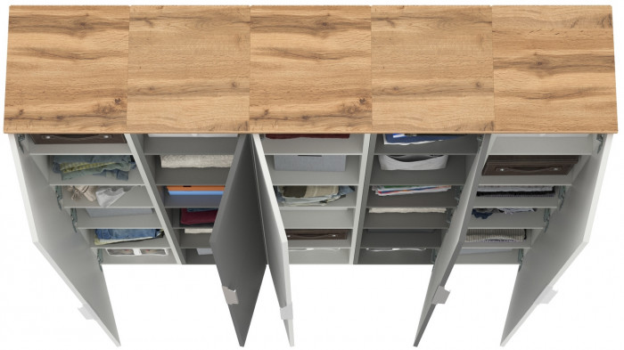 Октава Набор шкафов 48, белый шагрень/серый графит/дуб крафт золотой/фасады МДФ белый шагрень/серый графит