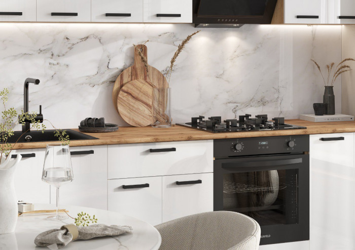 ЛДСП Кухня Рио NEW 2,4м, Компановка №3, Белый глянец, Дуб Крафт (Дуб вотан)