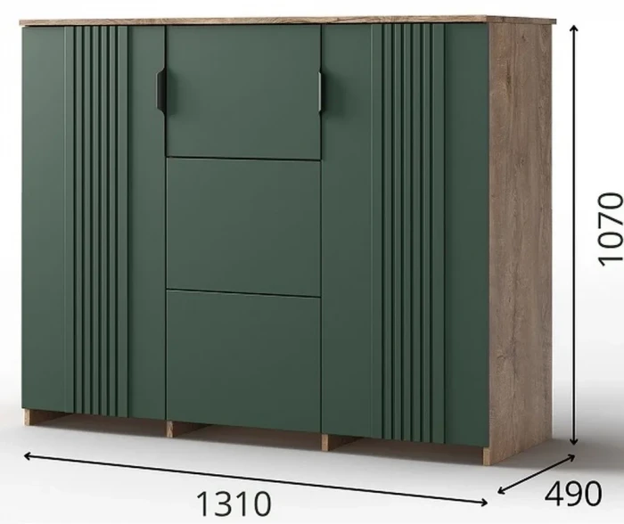 Комод "Герта" - Дуб канзас/Зеленый матовый