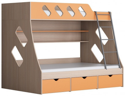 Дельта-20.01 Детская двухъярусная кровать с лестницей (Оранжевый, Ясень шимо светлый)