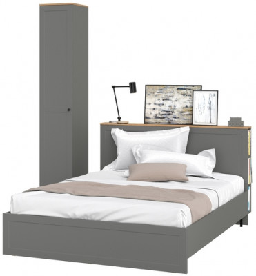 Остин 11.53 Кровать + ортопед + 13.227 Шкаф-пенал, серый графит/дуб крафт золотой