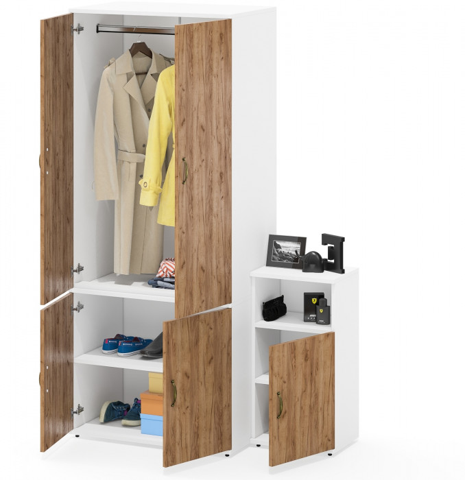 Лидер-8 Шкаф МД 19Б + Тумба МД 3.19, цвет белый шагрень/крафт золото, ШхГхВ 120х50х190 см., универсальная сборка