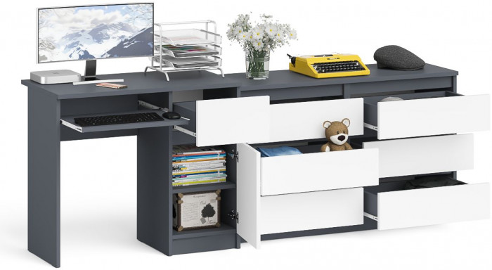 Мори Стол компьютерный МС-1 правый + Комод МК1200.6, цвет графит/белый, ШхГхВ 210,4х50х76,6 см., выдвижной ящик справа, НЕ универсальная сборка