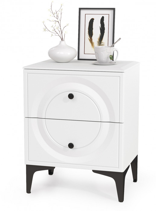 Валенсия Спальня 11.36.02 Кровать + ортопед + две Тумбы, цвет ЛДСП белый шагрень/МДФ бел шагр/ткань велутто 19, ШхГхВ 278х204х103,8 см, 1600х2000, б/м