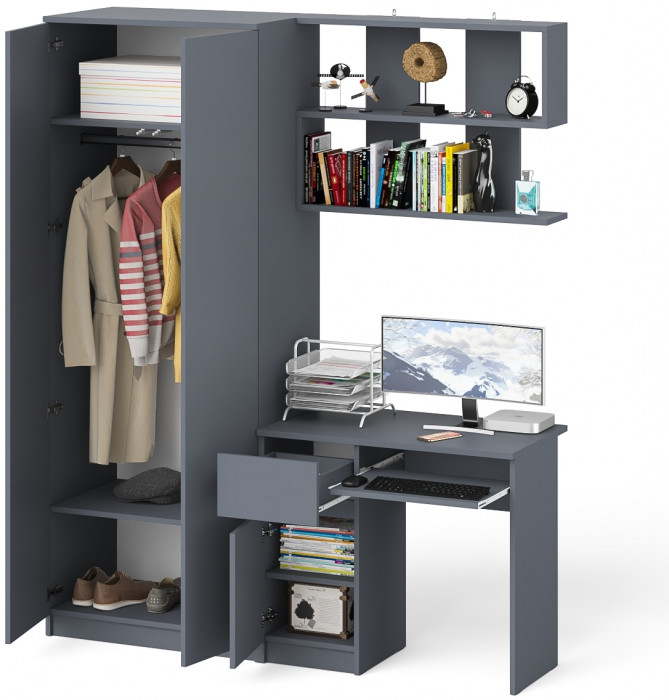 Мори компьютерный стол МС-1 левый + Шкаф МШ800.1 + Полка 900, графит