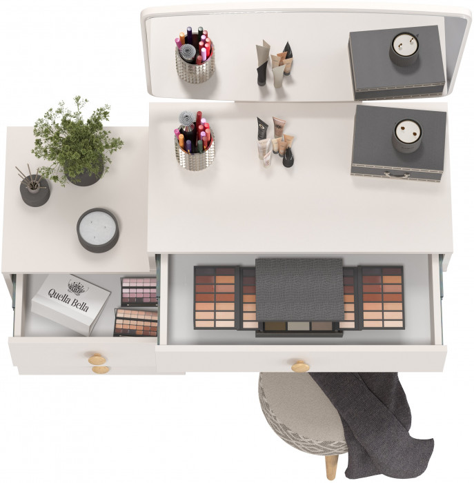 Афина Спальня 4-25901М1к.с. Трюмо + Банкетка 6-5132ТКсерая Юна, цвет кашемир серый/ткань серая, ШхГхВ 105х38,6х129 + 33х33х45 см., универс. сб.