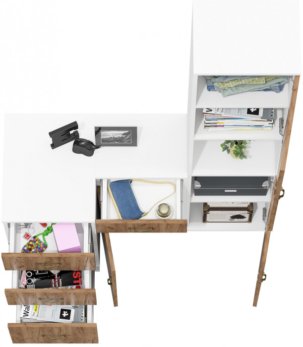 Лидер-8 Пенал + Тумба МД 3.15 + Тумба МД 3.16, цвет белый шагрень/крафт золото, ШхГхВ 120х50х190 см., универсальная сборка