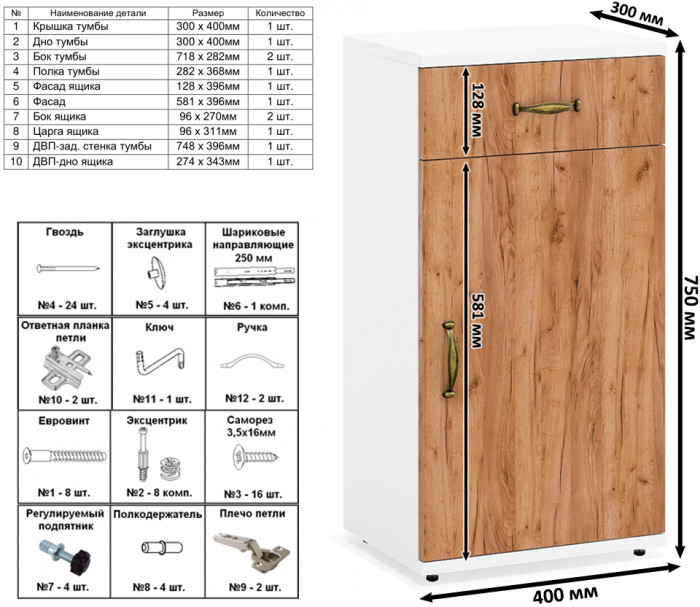 Лидер-8 Пенал + Тумба МД 3.15 + Тумба МД 3.16, цвет белый шагрень/крафт золото, ШхГхВ 120х50х190 см., универсальная сборка
