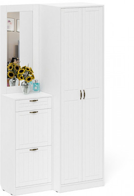 Прихожая П-6 Компоновка № 17, цвет белая шагрень/фасады МДФ белое дерево фрезеровка прованс, ШхГхВ 110х50х210 см., универсальная сборка