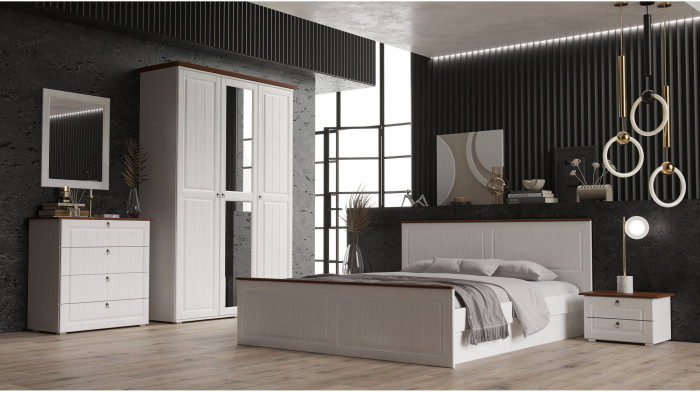 Модульная спальня Валенсия (Белый матовый / Орех)