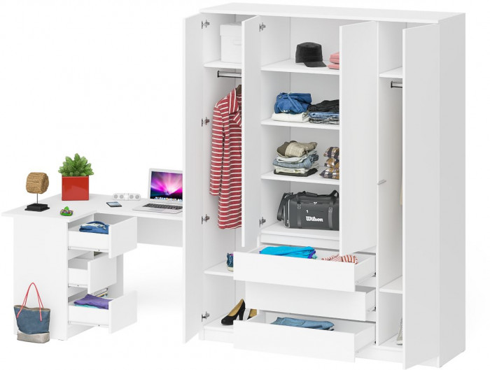 Мори компьютерный стол МС-16 левый + Шкаф МШ1600.1, белый