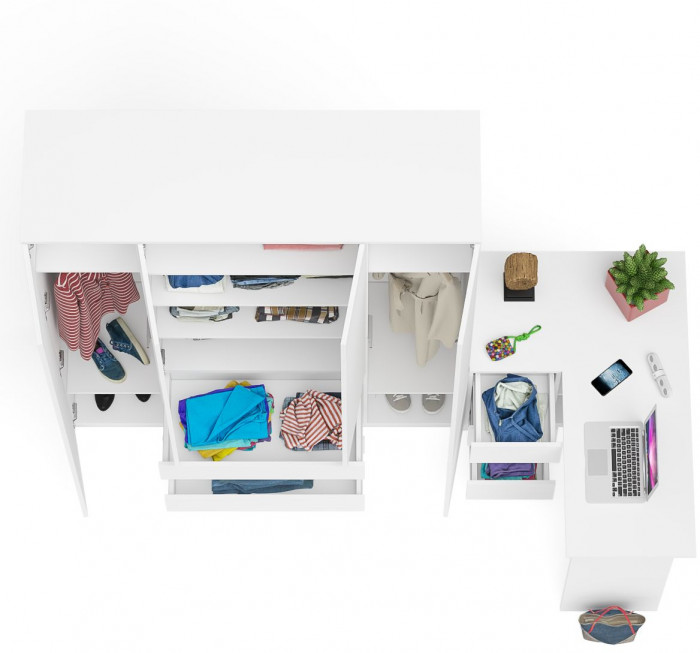 Мори компьютерный стол МС-16 левый + Шкаф МШ1600.1, белый