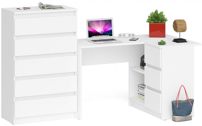 Мори компьютерный стол МС-16 правый + Комод МК700.5, белый