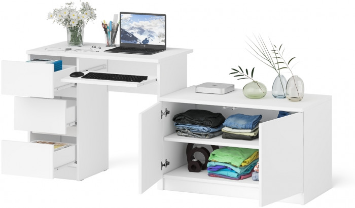 Мори компьютерный стол МС-6 левый + Тумба МА900.1, белый